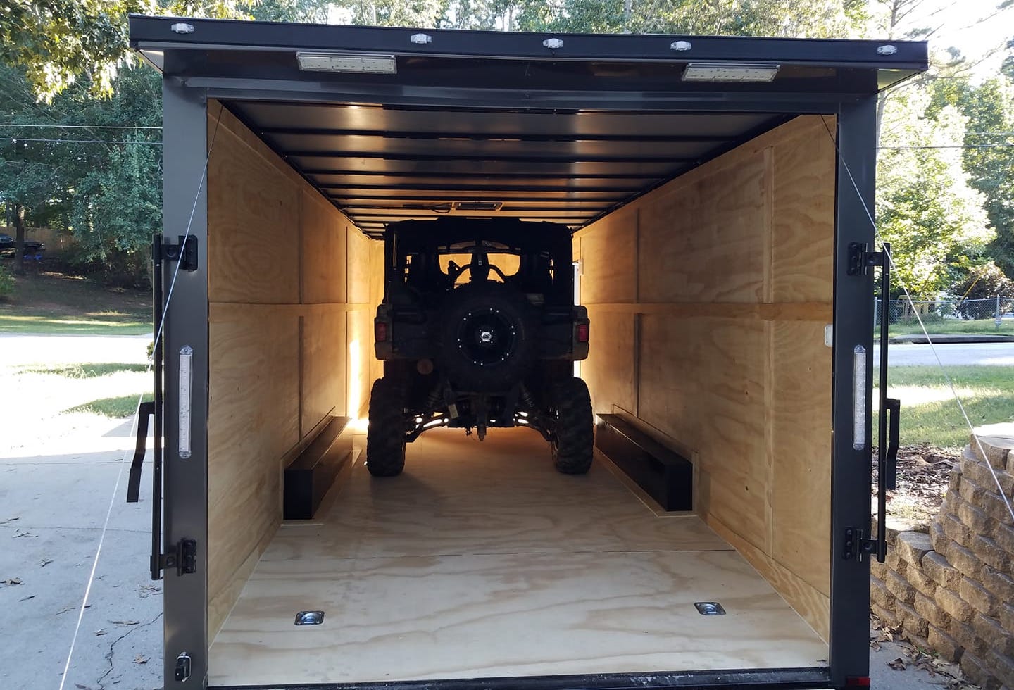 A Yamaha UTV in a Enclosed Trailer